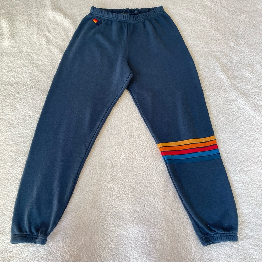 Aviator Nation Navy Blue Women's Rainbow Stitch Sweatpants Joggers 5 stripes Med - Picture 9 of 10
